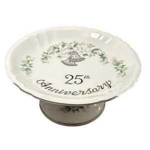 Vintage Lefton China 25th Anniversary Pedestal Candy Dish - Silver Anniv Gift